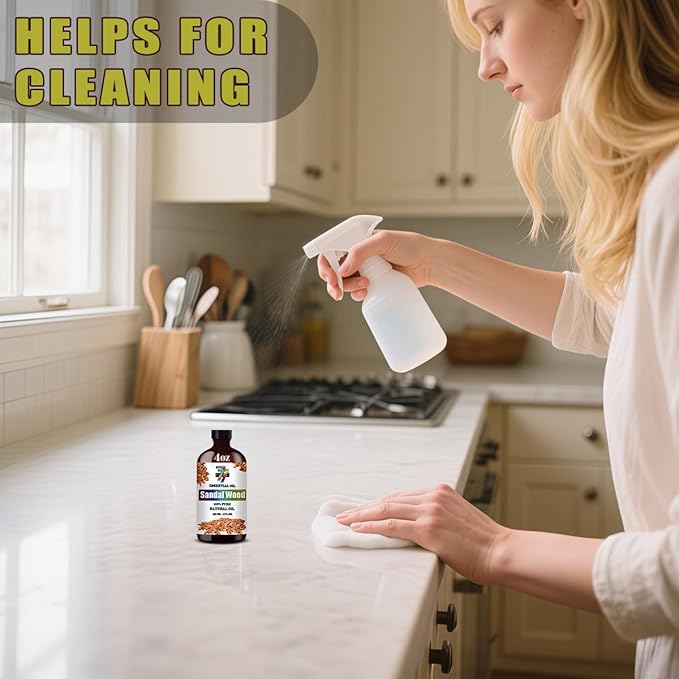 Sandalwood Essential Oil (4 oz/120 ml) — Sandalwood Oils for Aromatherapy, diffusers, humidifiers, Home fragrances, DIY Skincare, soap Making, DIY Candle, Relaxation, Yoga, and Meditation