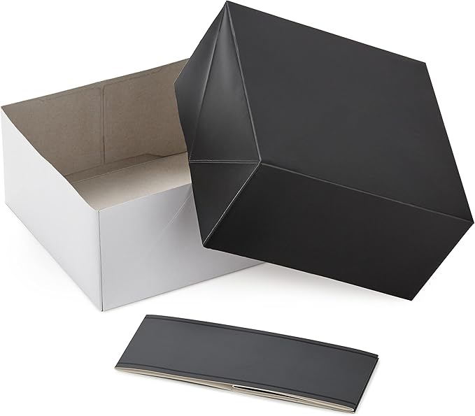 Hallmark 8" Medium Black Gift Boxes with Wrap Bands (3 Boxes, 3 Wrap Bands) for Weddings, Bridal Parties, Groomsmen Gifts, Valentine's Day, Graduations, Wrapped Treats and Cookies