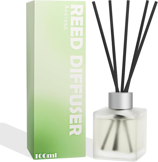 Reed Diffuser, Bamboo & White Tea Essential Oil with 5 Diffuser Sticks, 3.4 fl oz(100ml) Long Lasting Scent Bathroom Air Freshener, Home Fragrance for Office Room Decoration (1 Pack)