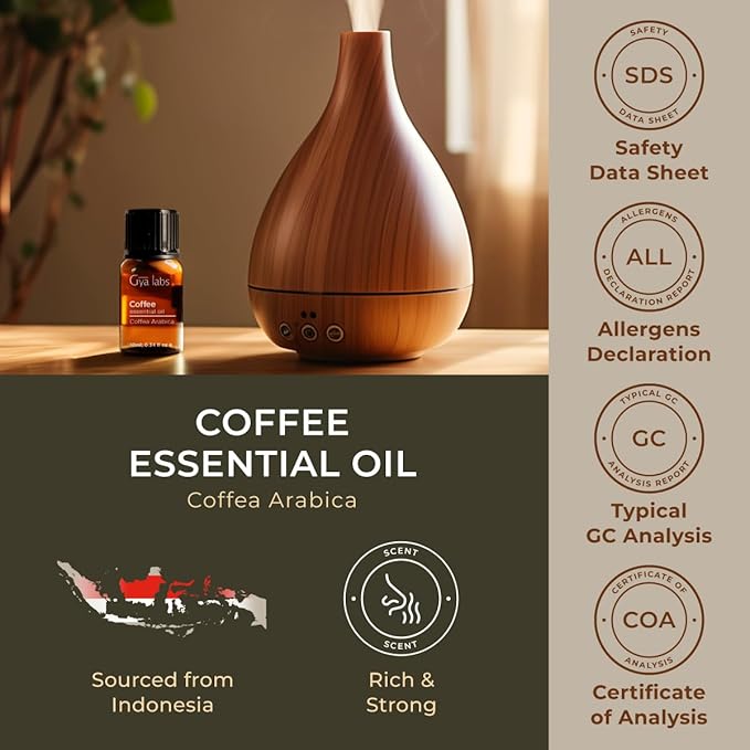Gya Labs Coffee Essential Oil - 0.34 Fl Oz - for Hair, Skin, Diffuser, Aromatherapy & DIY Candle Making Scent