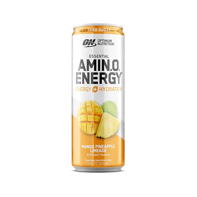 Optimum Nutrition Amino Energy Sparkling Hydration Drink, Electrolytes, Caffeine, Amino Acids, BCAAs, Sugar Free, Mango Pineapple Limeade, 12 Fl Oz, 12 Pack (Packaging May Vary)