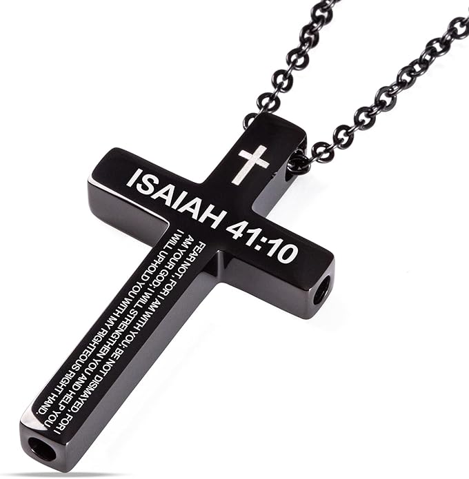 Cross Breathing Necklace for Anxiety, Inspirational Bible Verse Mindfulness Pendant Necklace, Stainless Steel Meditation Breathwork Tool, Anxiety Relief Items for Teens Gift