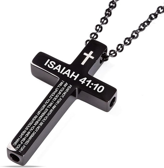 Cross Breathing Necklace for Anxiety, Inspirational Bible Verse Mindfulness Pendant Necklace, Stainless Steel Meditation Breathwork Tool, Anxiety Relief Items for Teens Gift