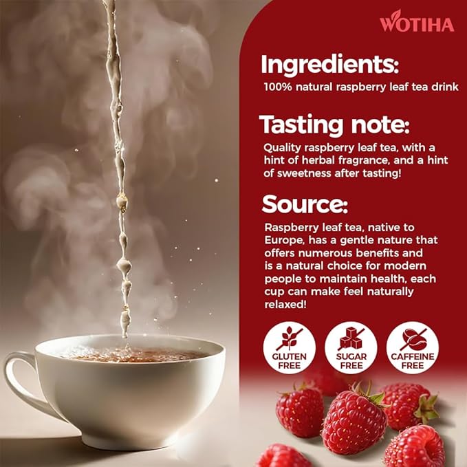 WOTIHA-Natural Raspberry Leafa Tea 120g. 80 Herbal Tea Bags.Natural Pregnancy Tea. Non-GMO • Additive-Free • Caffeine-Free,Vegan