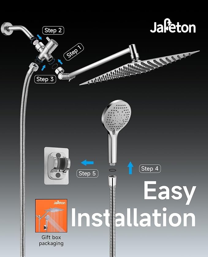 10 inch Rainfall Shower Head Combo Stainless Steel, THE FIRST WATERFALL mode, 10 Inch Rain Shower Head with Handheld 6 Spray Modes High Pressure, Overhead Shower Adjustable Extension Arm,Chrome