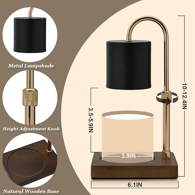 Candle Warmer Lamp Timer - Electric Candle Lamp Warmer, Birthday Gifts for Women, for Mom, House Warming Gifts New Home, Candle Warmer for Jar Candles with 2 Bulb GreyBlack