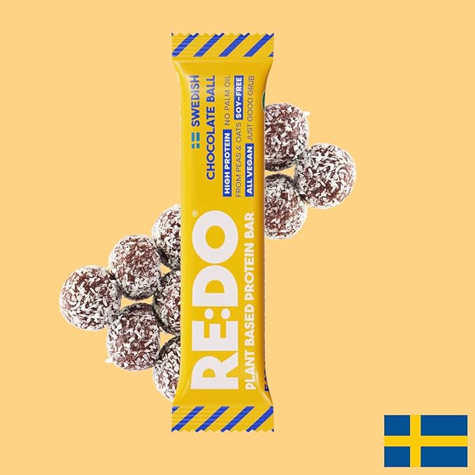 Re:Do Plant-Based Swedish Chocolate Ball Protein Bars (9 Bars) 12g Vegan Protein, Dairy & Nut Free, No Palm Oil