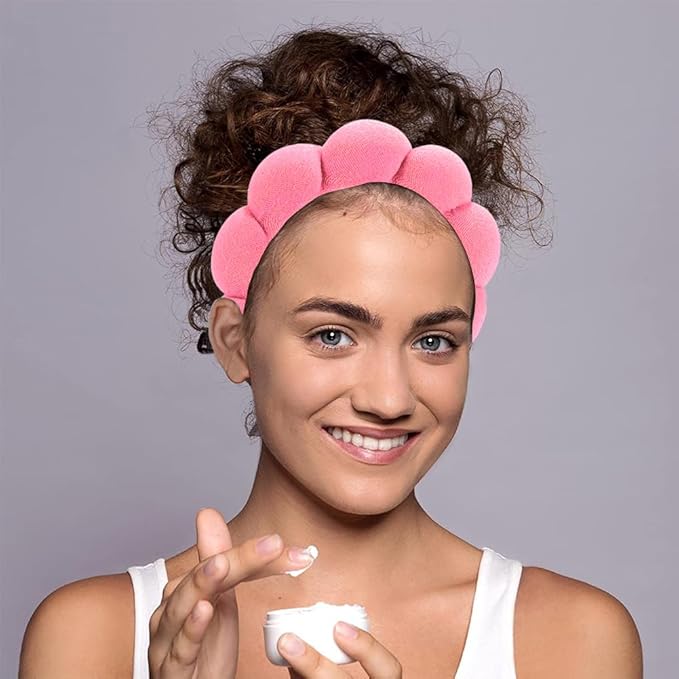 Spa Headbands for Facial Treatments, Makeup Application, and Face Washing - Terry Cloth Headbands with Puffy Design for Skincare and Mask Application
