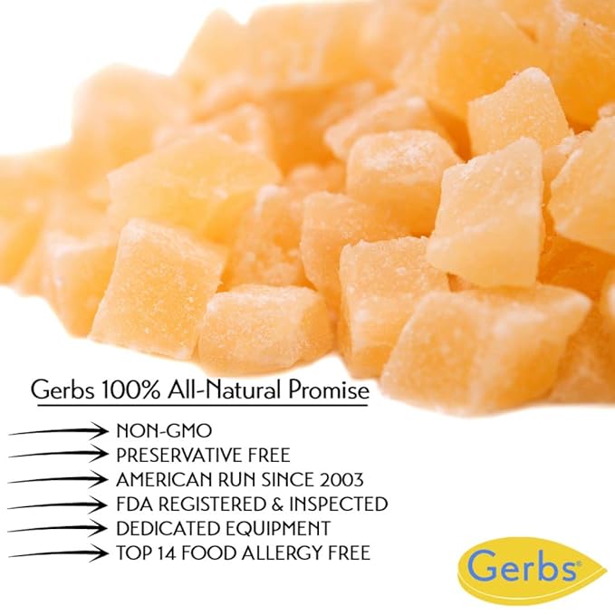 Gerbs Lightly Sweetened Dried Pineapple Cubes 4 lbs. | Unsulfured, No Additives, Resealable Bag | Naturally Sweet & Chewy | Top 14 Allergen-Free