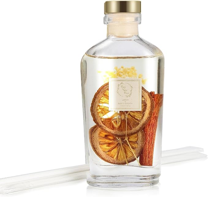 Reed Diffuser Set, Pretty Valley Home Diffuser 140Ml / 4.73 fl OZ Gift Box - Includes Reed Diffuser Sticks, Long Lasting Fragrance Oil and Glass Bottle for Office Living Room Decor (Lemon)