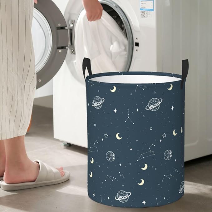 Laundry Basket Moon Space Collapsible Large Capacity, Dirty Clothes Basket Durable Lightweight Hamper With Handles Ideal For Clothes, Toys Home Organization