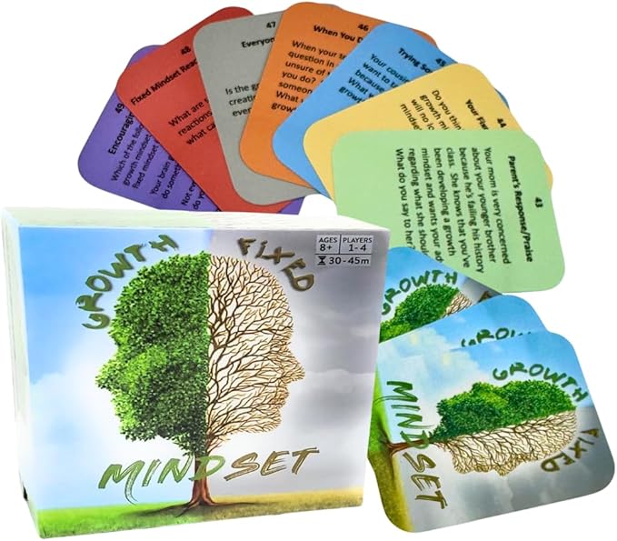 Thought-Spot Growth/Fixed Mindset Card Game: Cultivates Coping & Social Skills; Develops Resilience; Reduces Meltdowns/Stress; Affirmation Cards; Autism-Friendly; Mindfulness; CBT; 98 Cards, Ages 8+