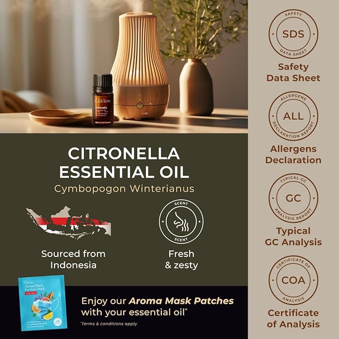 Gya Labs Citronella Essential Oil - 0.34 Fl Oz - for Hair, Skin, Diffuser, Aromatherapy & DIY Candle Making Scent