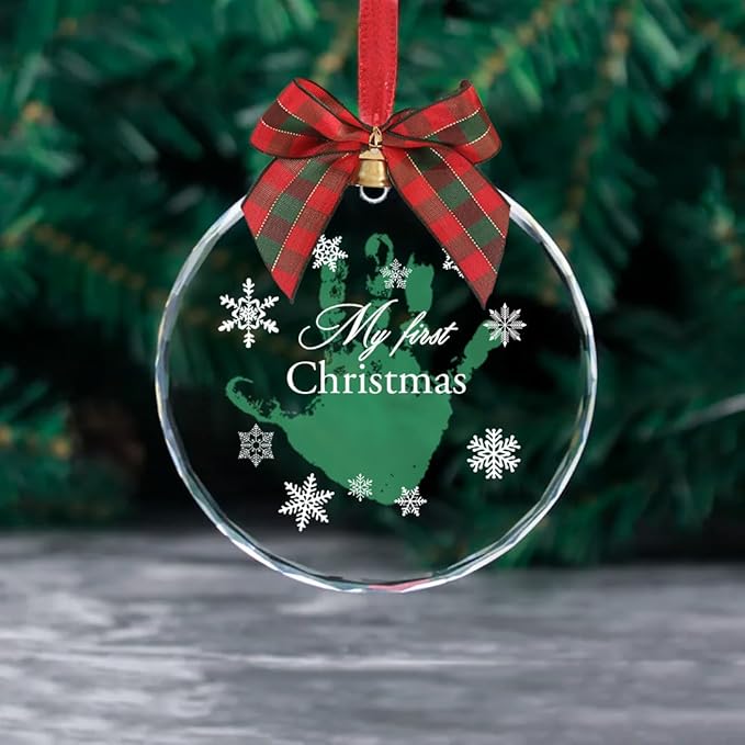 Stylor Baby's First Christmas DIY Handprint Ornament - Crystal Glass Keepsake 2025, for Newborn Boy or Girl, My 1st Xmas Tree Hanging Decoration (Snowflake)