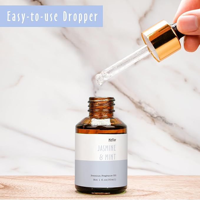 Jasmine & Mint Fragrance Oil, MitFlor 30ml Hotel Diffuser Oil, Large Size Premium Grade Fragrance Oil for Soap & Candle Making Scent, Aromatherapy Essential Oil, Fresh Scent for Home Fragrance
