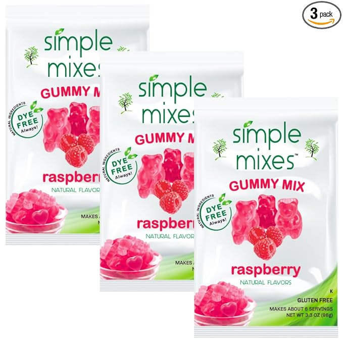 Simple Mixes Natural Gummy Mix, Healthy Snack, Dye-Free, No Gluten or Fat, Kosher, (3-Pack, Raspberry)