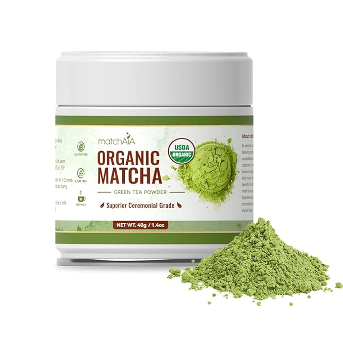 MatchAiA Organic Ceremonial Matcha Green Tea Powder - Superior Ceremonial Grade, First Spring Harvest, USDA Certified, 100% Pure - Sugar Free, Gluten Free (40g / 1.4oz Tin)