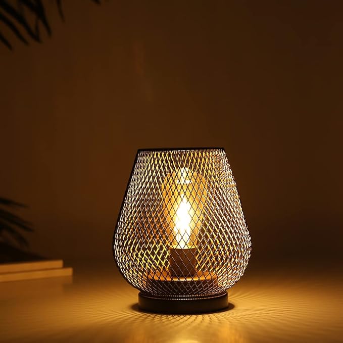 JHY DESIGN Metal Cage LED Lantern Battery Powered Cordless Accent Light with LED Great for Weddings Parties Patio Events for Indoors Outdoors
