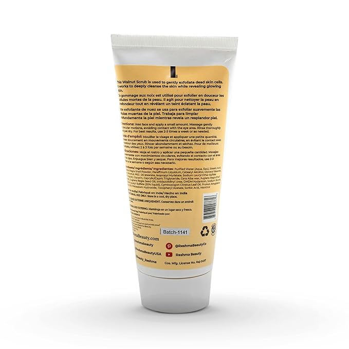 Reshma Beauty Walnut Scrub, Dual Action Cleanser Face & Body Scrub, Gentle for All Skin Types and Dull Skin, Deep Cleansing and Moisturizing, Enhances Natural Glow, Cruelty-Free, 5.07 oz, Pack of 1