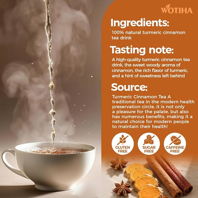 WOTIHA-Natural Ginger Turmeric Cinnamon Tea 180g,100% Natural High-Concentration Ingredients ,Herbal Tea Bags, Rich in FlavorNon-GMO • Additive-Free • Caffeine-Free • Vegan.