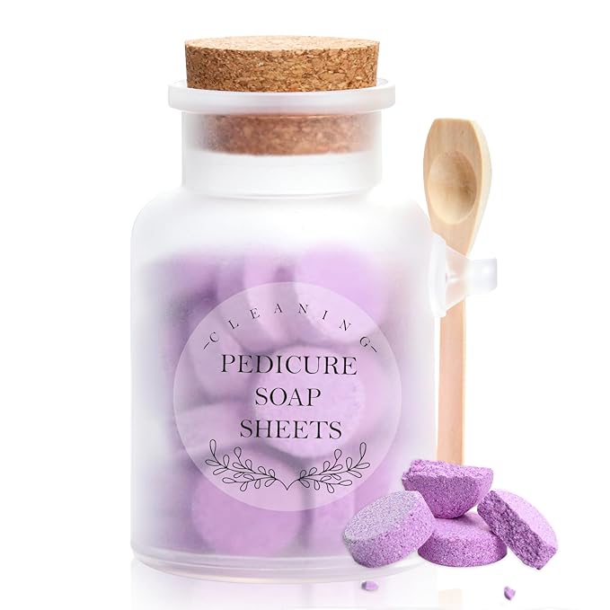 128g Pedicure Foot Spa Tablets 10 Oz Plastic Bath Salts Jar Foot Soak Tablets Manicure Soak Balls Softens Skin Botanicals Lavender Essential Oil Fast Dissolving Pedicure Supplies for Feet Dry Cracked