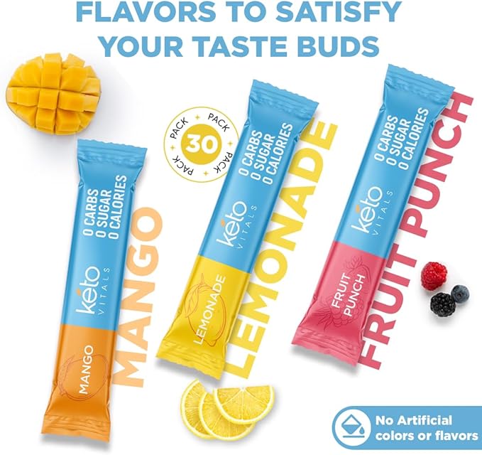 Keto Vitals Original Electrolytes Powder Packets | Keto Friendly Electrolyte Hydration Packs | Sugar Free Electrolytes | Energy Drink Mix | Zero Calorie Zero Carb (Original Assorted, 30 Count)