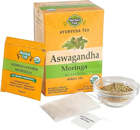 Herbal Cup Ashwagandha Tea, Organic Moringa Tea, No Caffeine Herbal Teas (Organic Moringa, 16 Count (Pack of 1))
