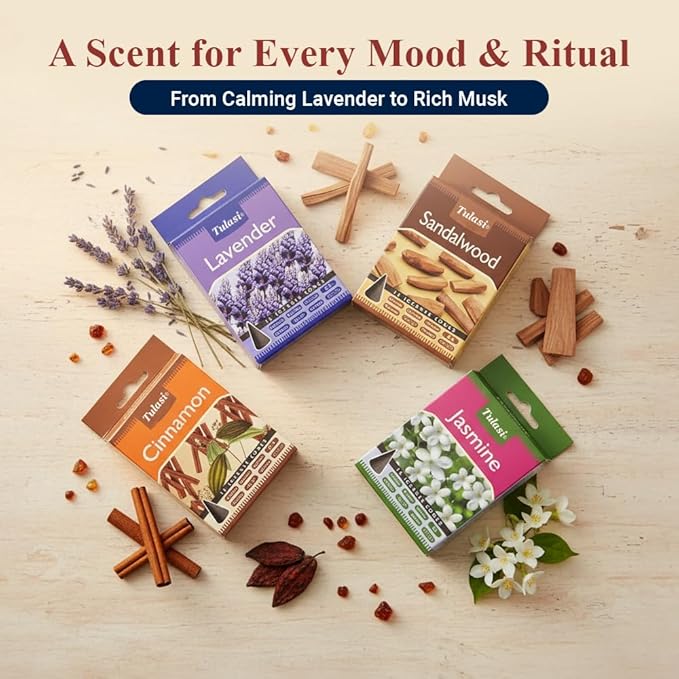 Tulasi Classic Incense Cones with Natural Oils Scents, Set of 12 Fragrances (180 Cones) Calming Home Aromatherapy, Meditation, Relaxing, Mixed Scents with Natural Oils, Thanks Giving