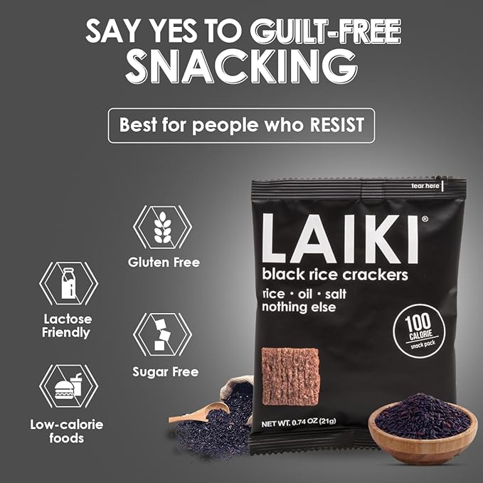 Gluten Free Rice Crackers - Black | Low Sodium Healthy Snack | Vegan SEED-OIL FREE Snack | NON-GMO | GF Snack for Adults | Diabetic Friendly | Gluten Free Variety Pack | Clean & Vegan | Party Snack | Pack of 12