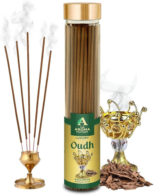 The Aroma Factory Oudh Charcoal Free Incense Stick, Scented Agarbatti, 100% Herbal Premium Aromatherapy, Meditation Prayer Relaxation, Crafted for Luxury Seekers (100g)