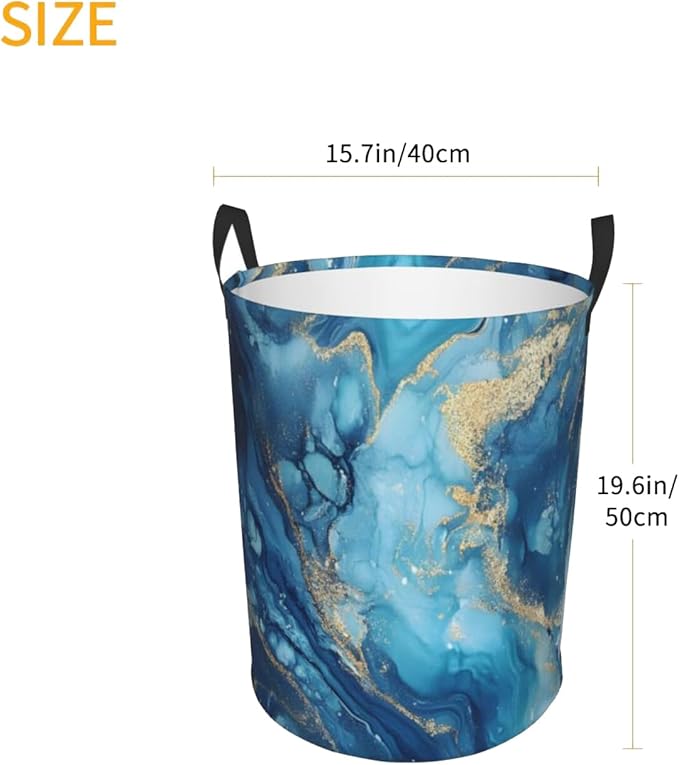 Laundry Basket Blue Texture Collapsible Large Capacity,63L Dirty Clothes Basket Durable Lightweight Hamper With Handles Ideal For Clothes,Toys Home Organization19.6 * 15.7in