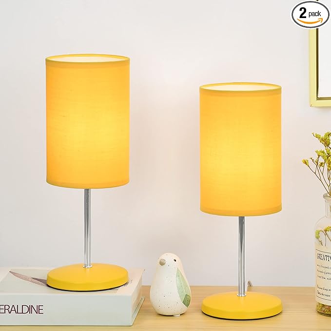 Lampwell Alee Modern Set of 2 Yellow Table Lamps for Living Room & Bedroom, 4.33H12.21IN, Bulb Excluded