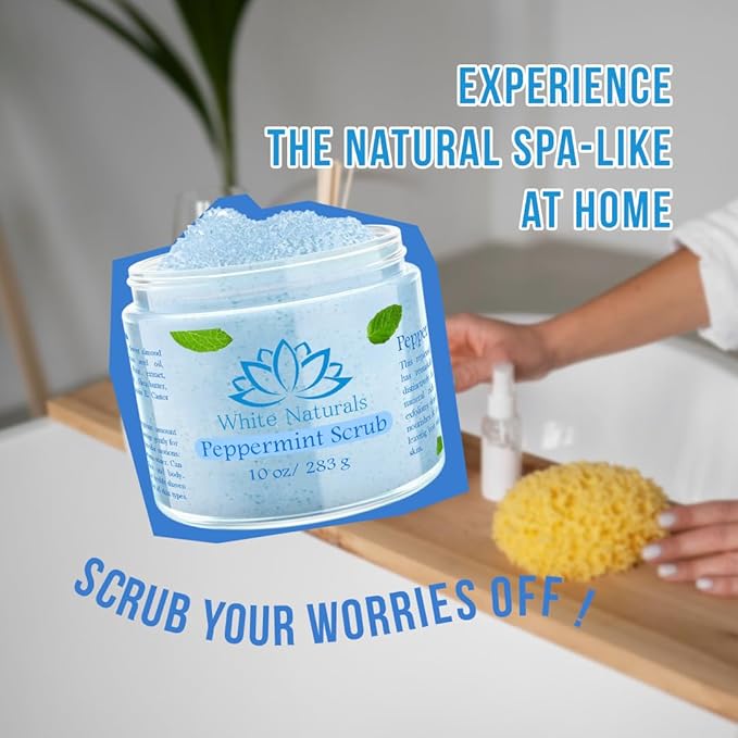 Pure Peppermint Scrub, Moisturizing and Exfoliating Face & Body Scrub, Organic Exfoliator, Fights Stretch Marks, Fine Lines and Wrinkles, Natural Shower Scrub