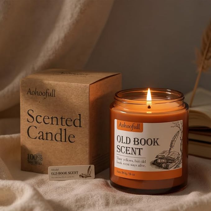 Scented Candles Gifts for Book Lovers, Soy Wax Candles,Fall Candle Inspired Gift Ideas for Readers,Women, Bookworm, Librarian, Men, Friend, 8 oz