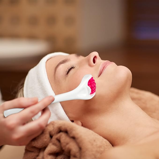 2 Pcs Muscle Roller Stick for Fascia Body Cellulite Face Massage - Manual Tools for Neck Arm Back Leg Relief - Deep Trigger Points Release (White, Rosy)