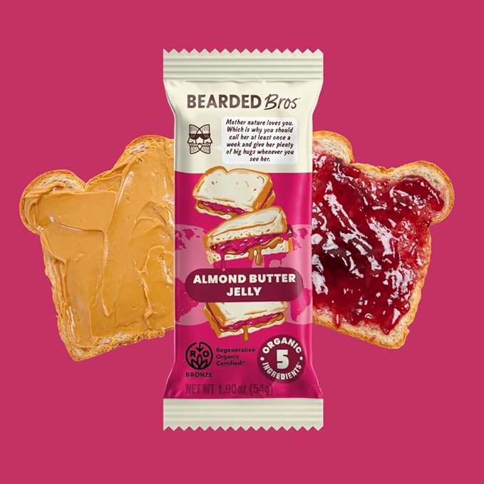 Bearded Brothers, Organic Vegan Protein Energy Bars, Almond Butter Jelly (10 Pack) - Gluten Free, Paleo, Fiber, Whole 30, Non GMO Low Glycemic Snacks