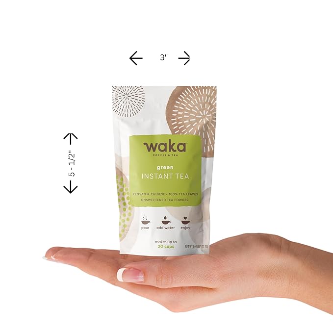 Waka Instant Green Tea Mix, Original - 100% Tea Leaves, No Additives, Unsweetened Sample/Travel Size Tea Powder - Easy Quick Hot and Iced Teas, Up to 20 Cups or 5 Quarts (.45oz)