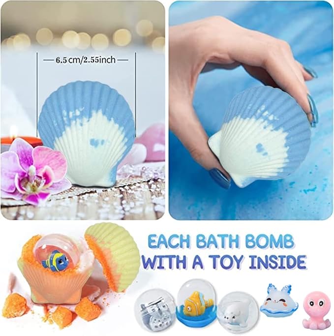 Bath Bombs for Kids with Surprise Marine Animals Inside, 20 Shell Kids Bath Bombs Gift Set, Handmade Bubble Bath Fizzes Bomb for Chrildren Birthday Christmas and Party Favor