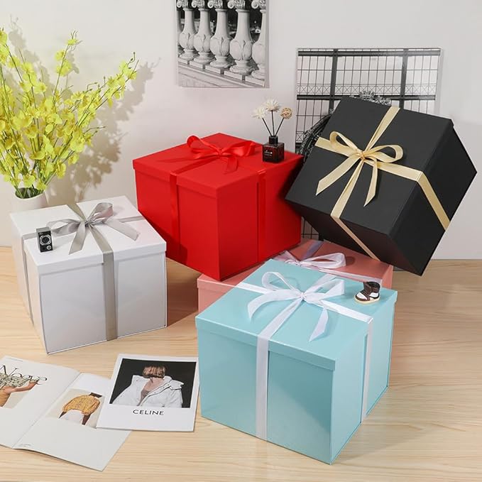 Large Gift Box with Lid 12.5x12.5x10 Inches, Blue Gift Boxes for presents Packaging for Birthdays, Valentine's Day, Christmas, Anniversaries (Include Shredded Paper Fill, Envelope Card Ribbon)