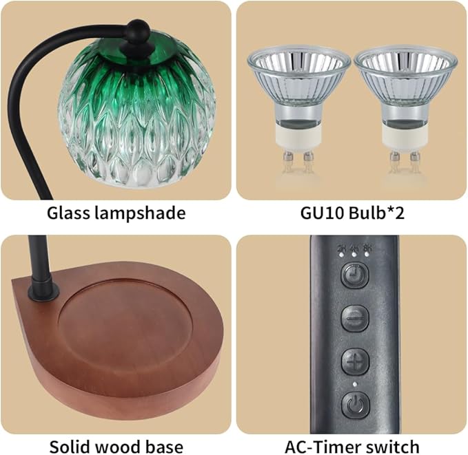 Dimmable Candle Warmer Lamp with Timer for Scented Jar Candles Electric Candle Wax Melt Warmer Suitable for Bedroom New Home Decor Christmas Birthday Gifts for Women Mom(with 2 Bulbs)