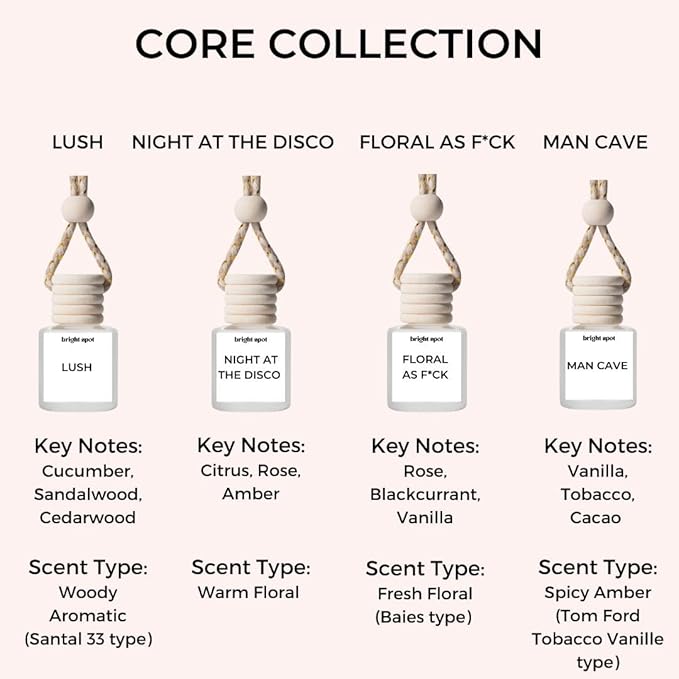 Bright Spot Car Air Freshener - Night at the Disco - Citrus, Amber, Patchouli Scent - Premium Car Hanging Air Freshener, Long-Lasting Fragrance for Auto and Home, 2 Bottles