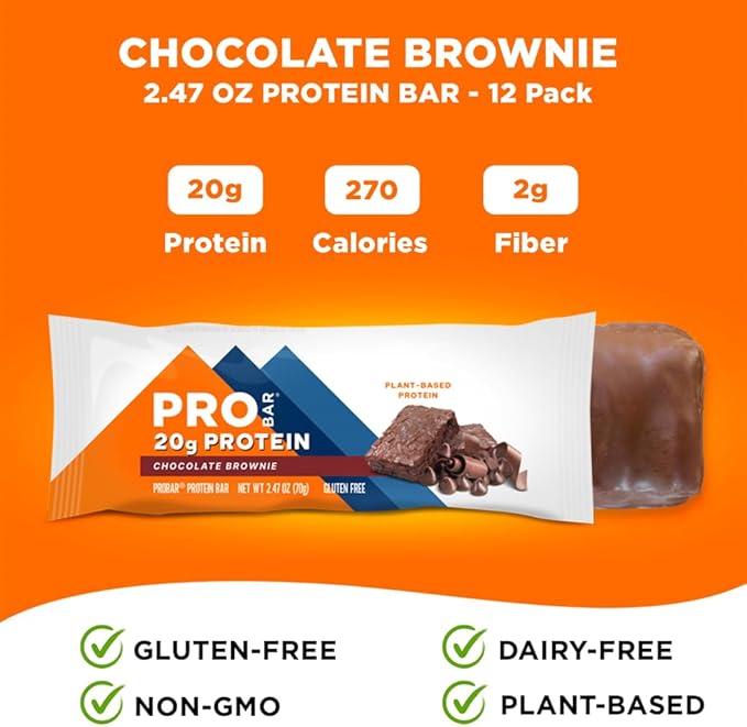 PROBAR - PROTEIN Bar, Chocolate Brownie, Non-GMO, Gluten-Free, Healthy, Plant-Based, Whole-Food Ingredients, Natural Energy (12 Count)
