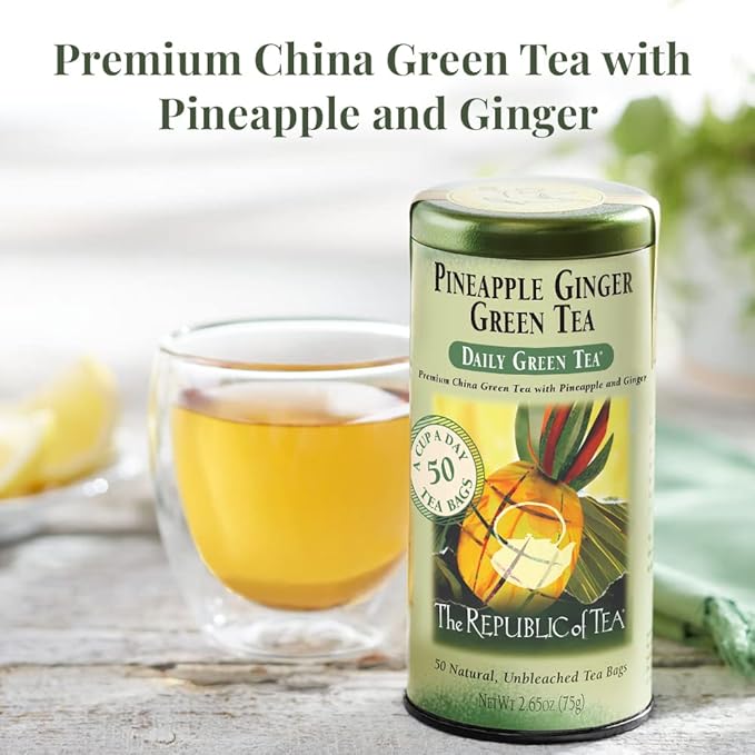 The Republic of Tea – Pineapple Ginger Daily Green Tea, 50 Tea Bags