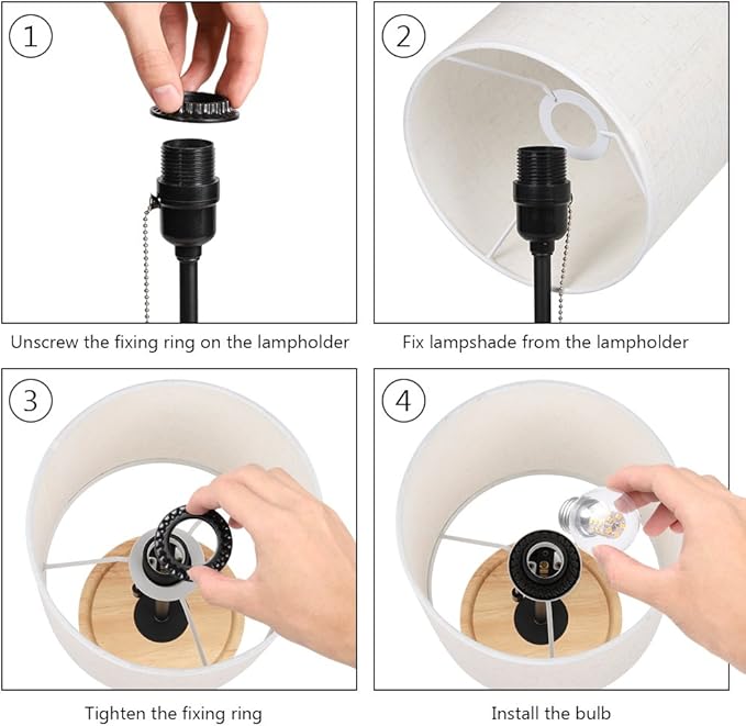 HAITRAL Bedside Table Lamp - Modern Nightstand Lamp with Linen Fabric Shade Wooden Desk Lamps for Bedrooms, Office, College Dorm, Dinning Room, Girls Room - 16 Inches (HT-AD005)