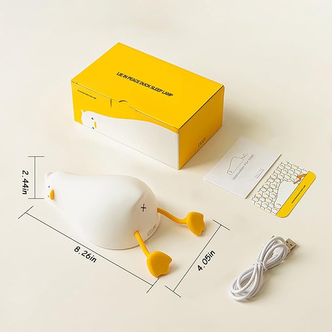 Lying Flat Duck Night Light, Cute Light Up Duck Soft Silicone Nursery Night Lamp with Touch Control & Rechargeable & Timer & Dimmer for Kids, Birthday Festival New-Born Gifts for Baby Kids