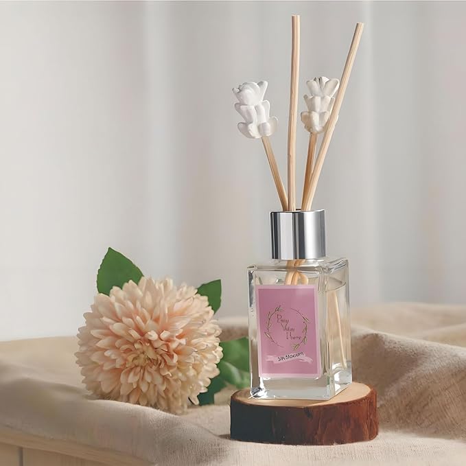 Reed Diffuser Set, Pretty Valley Home Mini Gypsum Flower Fragrance Diffuser Lavender 1.01 fl oz (30 ml), Home Fragrance Reed Diffuser for Bathroom Office Living Room Dining Table Decor (SILK BLOMSSON)