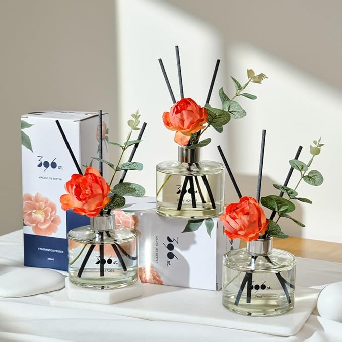 396 st. Peony Flower Reed Diffuser, Red Rose, 200ml(6.7oz) / Reed Diffuser Sets, Home Fragrance, Scented Oils, Home & Bathroom Décor