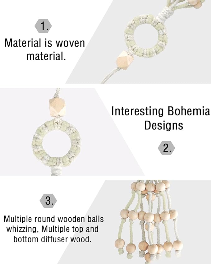 Car Air Freshener,White Musk Hand Woven Hanging Natural Odor Eliminator with 10ml Essential Oil,Wooden Diffuser Balls Deodorizer for Home, Vehicles