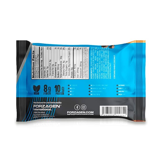 Forzagen Vegan Protein Cookies - Chocolate Chip Flavor | Low Carb Treats, Healthy Snacks, No Artificial Sweeteners and Trans Fat | Plant Based Vegan Snack,10g of Protein per Serving | 6-Pack
