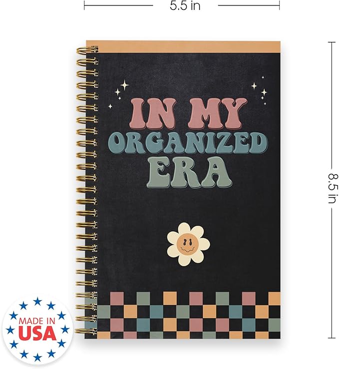 in My Organized Era Planner / 5.5" x 8.5" Rainbow Checkered Spiral Notebook / 120 Daily Planner Pages/Durable Twin Loop Gloss Laminated Cover/Gold Wire-o Spiral/Made in The USA